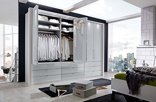 Kleiderschrank, Schlafzimmerschrank, Wäscheschrank, Drehtürenschrank, Schrank, 6-türig, alpinweiß, weiß, Glasfront -