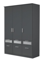 Rauch A7445.0R03 Drehtürenschrank Bochum / 3-türig / B 136 H 199 T 56 cm / Front/Korpus: Kernnuss, Absetzungen,  milchglas -