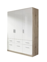 Rauch AP455.3123 Drehtüren-Kombischrank Celle 3-türig, 6 Schubkästen, 136 x 197 x 54 cm Korpus: Dekor-Druck Eiche Sanremo hell, Front: Hochglanz weiß -