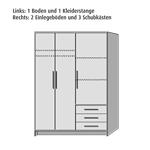 ROLLER Kleiderschrank JUPITER - Eiche-weiß - 3 Schubladen - 145 cm breit -