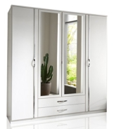 Wimex 078453 Kleiderschrank 4-türig mit zwei Schubkästen und zwei Spiegeltüren, alpinweiß / aufleistungchrom -