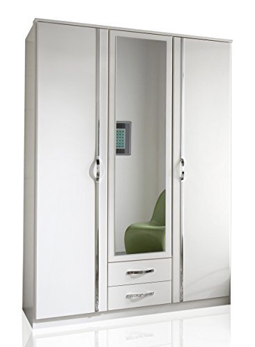 Wimex 078484 Kleiderschrank, 3-türig mit zwei Schubkästen und einer Spiegeltür, 135 x 198 x 58 cm, aufleistungen chrom -