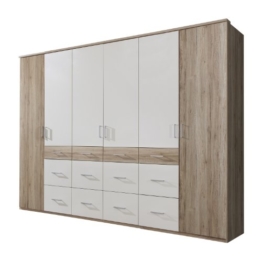 Wimex 404542 Kleiderschrank 270 / 210 / 58 cm 6-türig mit acht großen und vier kleinen Schubkästen, San Remo Eiche Nachbildung, Absetzungen aslpinweiß -