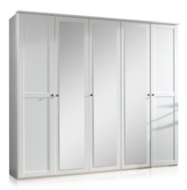 Wimex 985566 Drehtürenschrank 5-türig, 3 Spiegel, 225 x 210 x 58 cm, Landhausoptik, Front und Korpus alpinweiß -