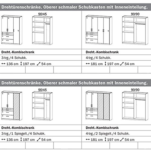 Kleiderschrank 3 Türen B 136 cm Hochglanz weiß Schrank Drehtürenschrank Wäscheschrank Kinderzimmer Jugendzimmer Schlafzimmer -