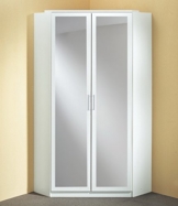 Schrank, Eckkleiderschrank, Kleiderschrank weiß, 2 Spiegeltüren, Maße: B/H/T 95/198/95 cm -