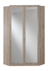 Wimex 140543 Eck-Kleiderschrank 95 x 198 x 95 cm, 2-türig mit Spiegeln, Front und Korpus eiche sägerau Nachbildung, Natur ( Innendekor Ahornfarben) -